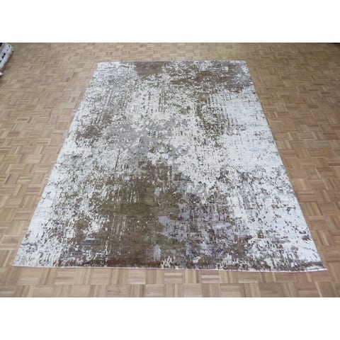 Hand Knotted Multi Colored Modern with Wool & Silk Oriental Rug - 8'9" x 12'