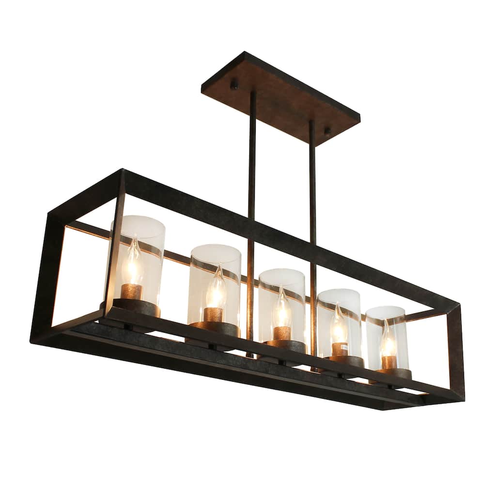 Rustic Kitchen Island Rectangular Pendant Chandelier - N/A