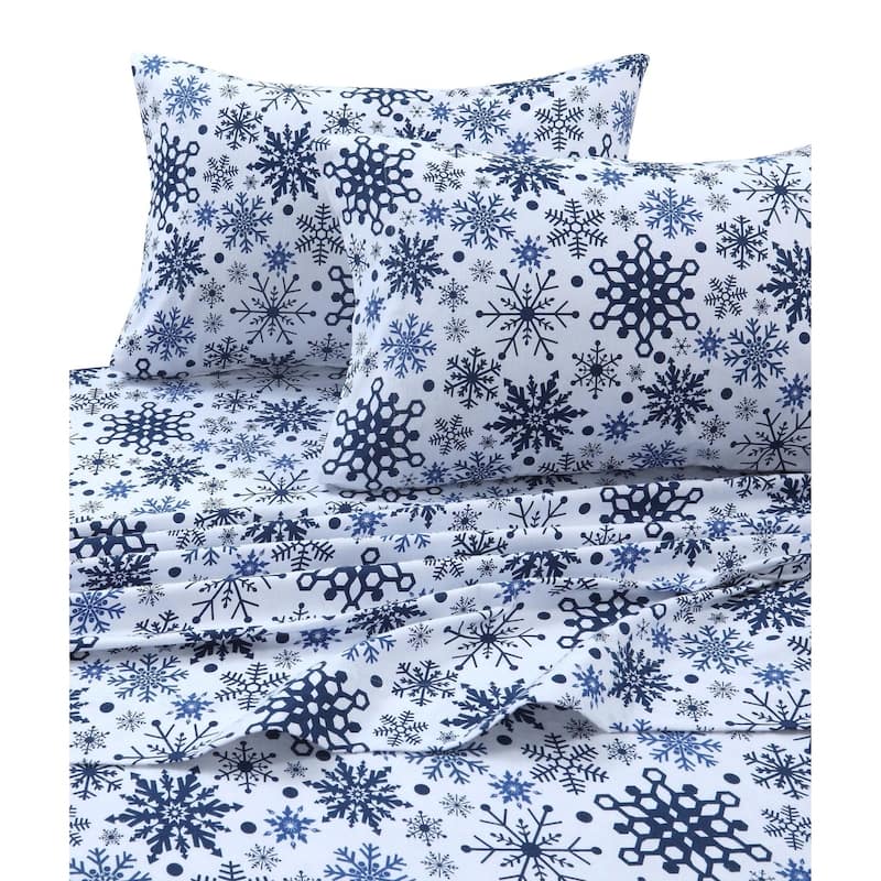 Cozy Flannel Novelty and Holiday Printed Extra Deep Pocket Sheet Set - California King - Snowflakes