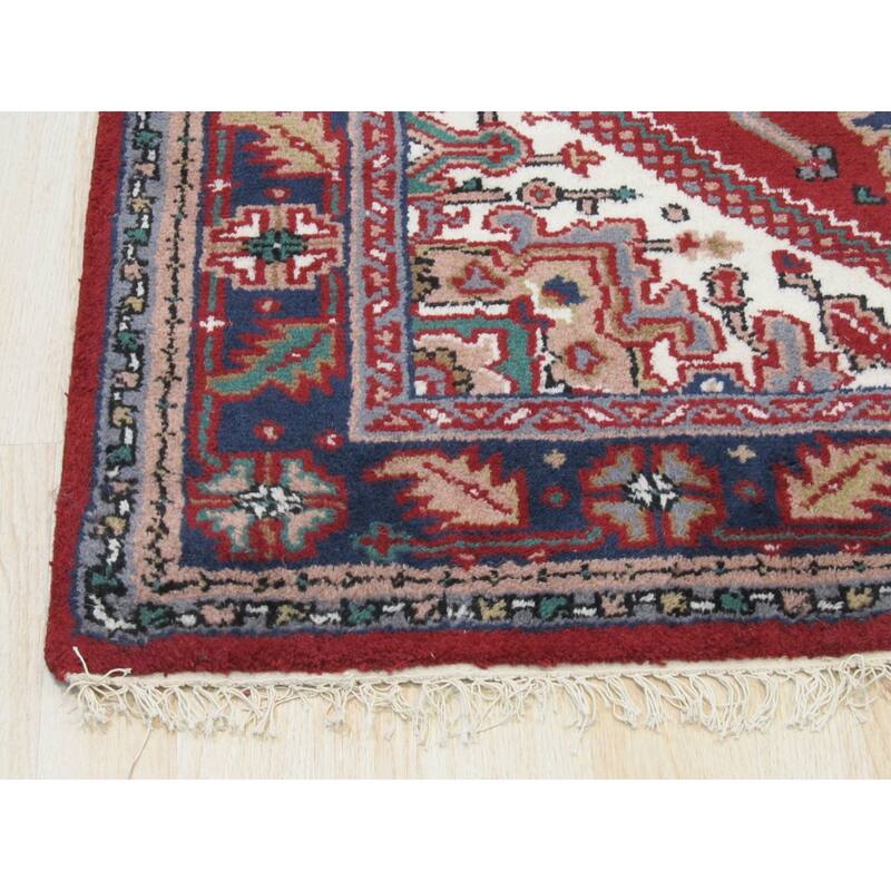 Hand-Knotted Wool Red Traditional Geometric Rug - Timeless Elegance and Superior Craftsmanship