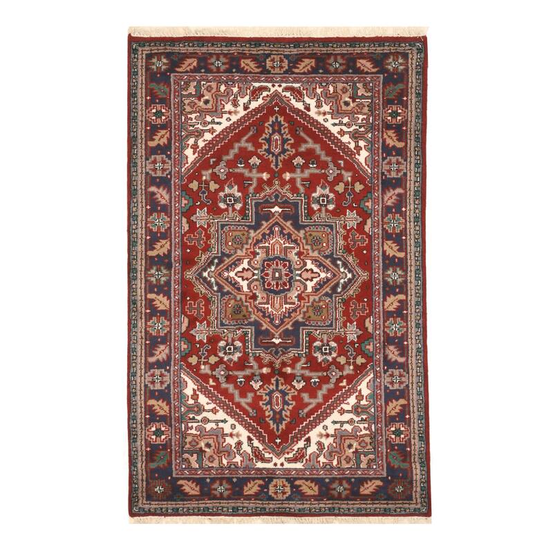 Hand-Knotted Wool Red Traditional Geometric Rug - Timeless Elegance and Superior Craftsmanship