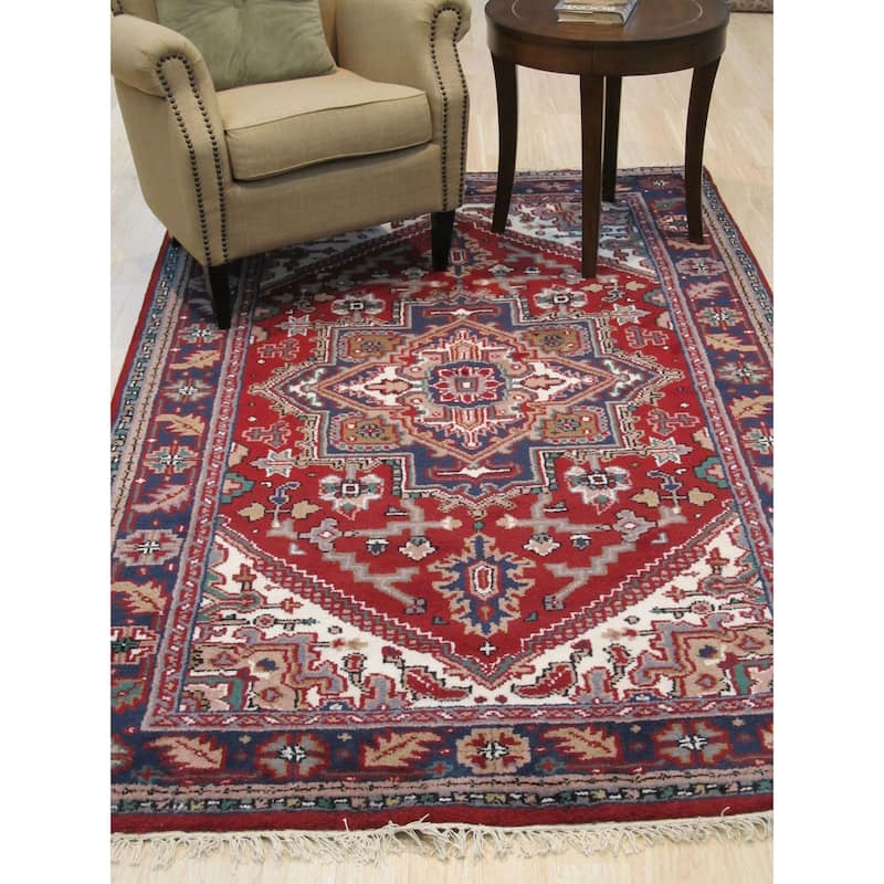 Hand-Knotted Wool Red Traditional Geometric Rug - Timeless Elegance and Superior Craftsmanship