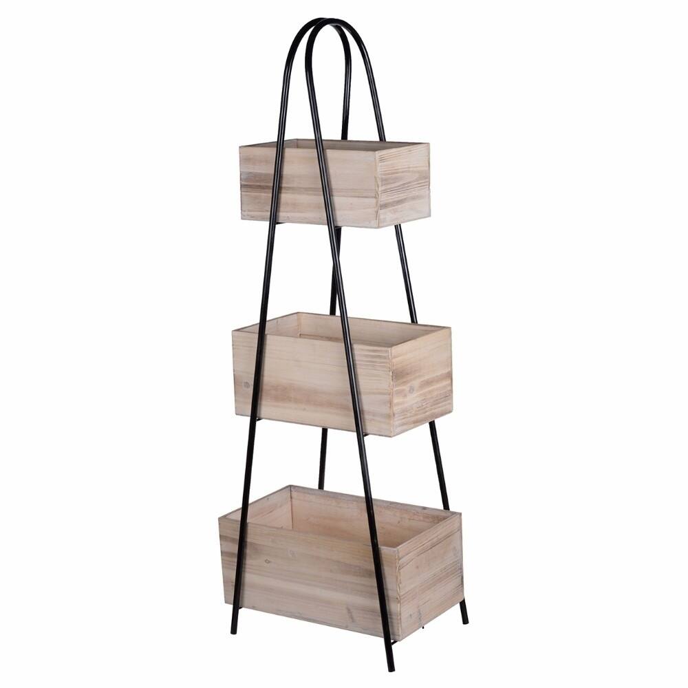 Practical Flair Trio Triangle Storage Stand with Wood Boxes - brown and black