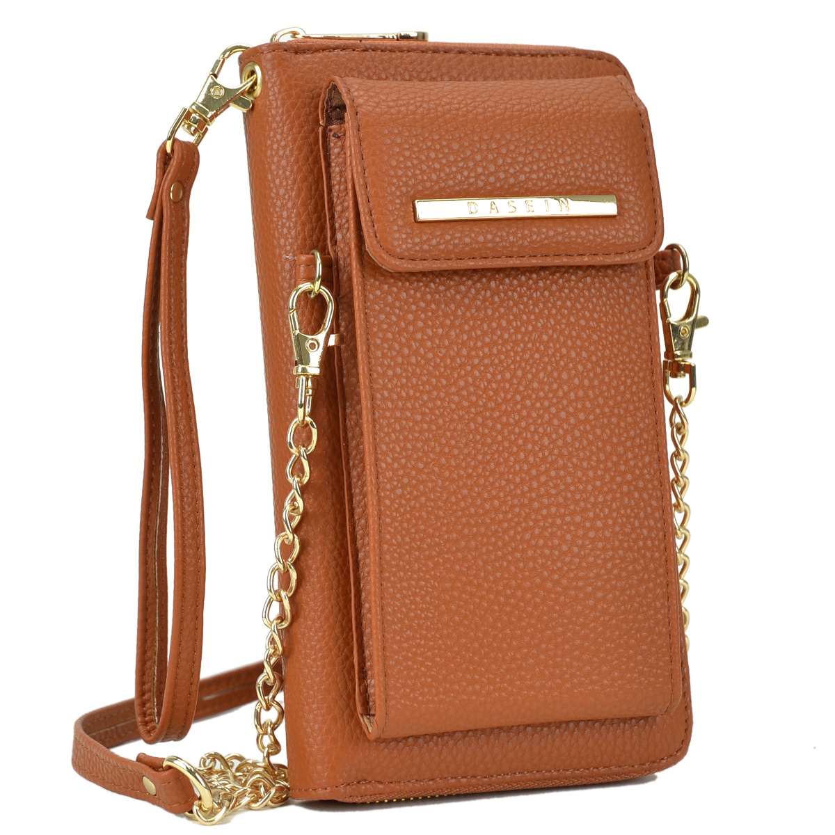 Dasein Faux Leather Organizer Crossbody Bag W Detachable Chain Strap