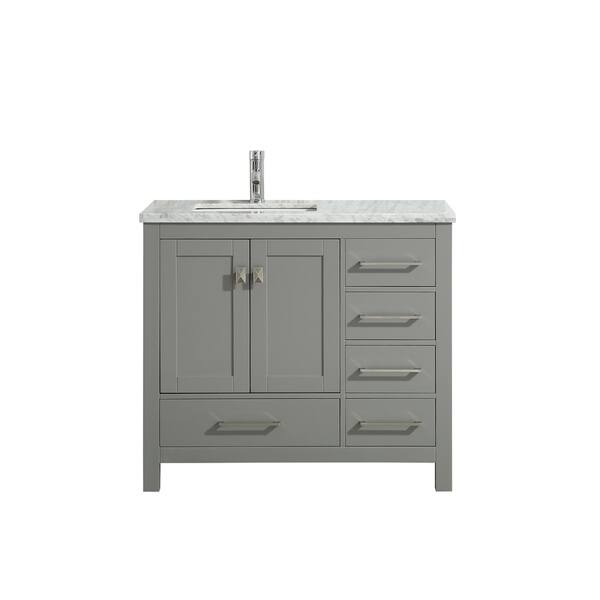 Shop Eviva London 36 X 18 Inch Gray Transitional Bathroom Vanity With White Carrara Marble Countertop And Undermount Porcelain Sink Overstock 18269285