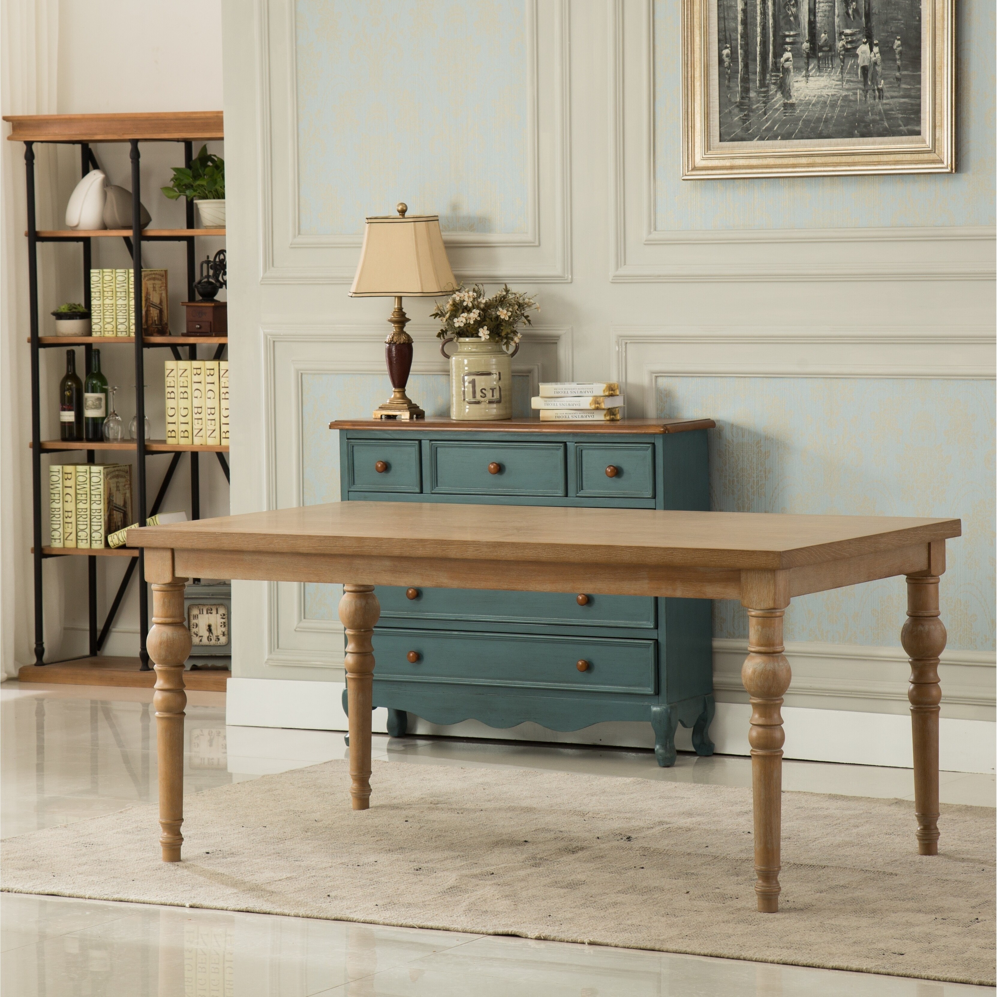 Habitanian Urban Style Wood White Wash Turned Leg Dining Urban Style Wood White Wash Turned Leg