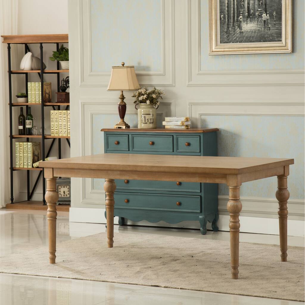 Roundhill Furniture Habitanian Urban Style Wood White Wash Turned-Leg Dining Table - White Washed Brown