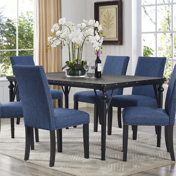 Biony Nailhead Espresso Wood Dining Table with Metal Frame ...