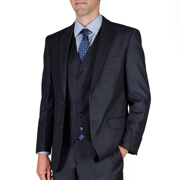 Men's Solid Charcoal 2-Button Vested Suit (As Is Item) - Overstock ...