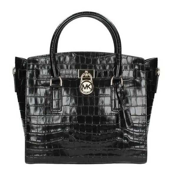Michael Kors Hamilton Embossed Black Leather Satchel Handbag Michael Kors Hamilton Embossed Black Leather Satchel Handbag