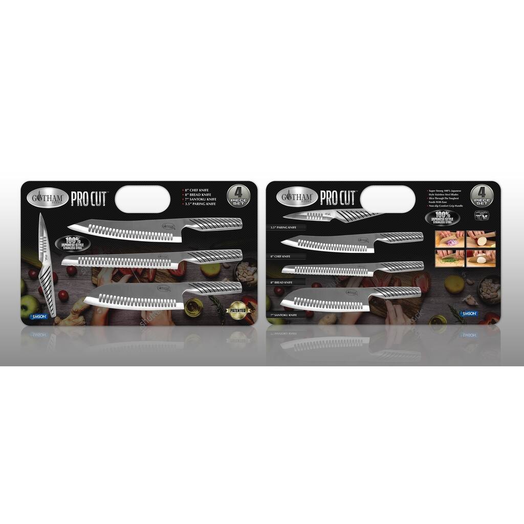 Gotham Steel Pro Cut Japanese Style Stainless Steel Knife Set - 4 Pack
