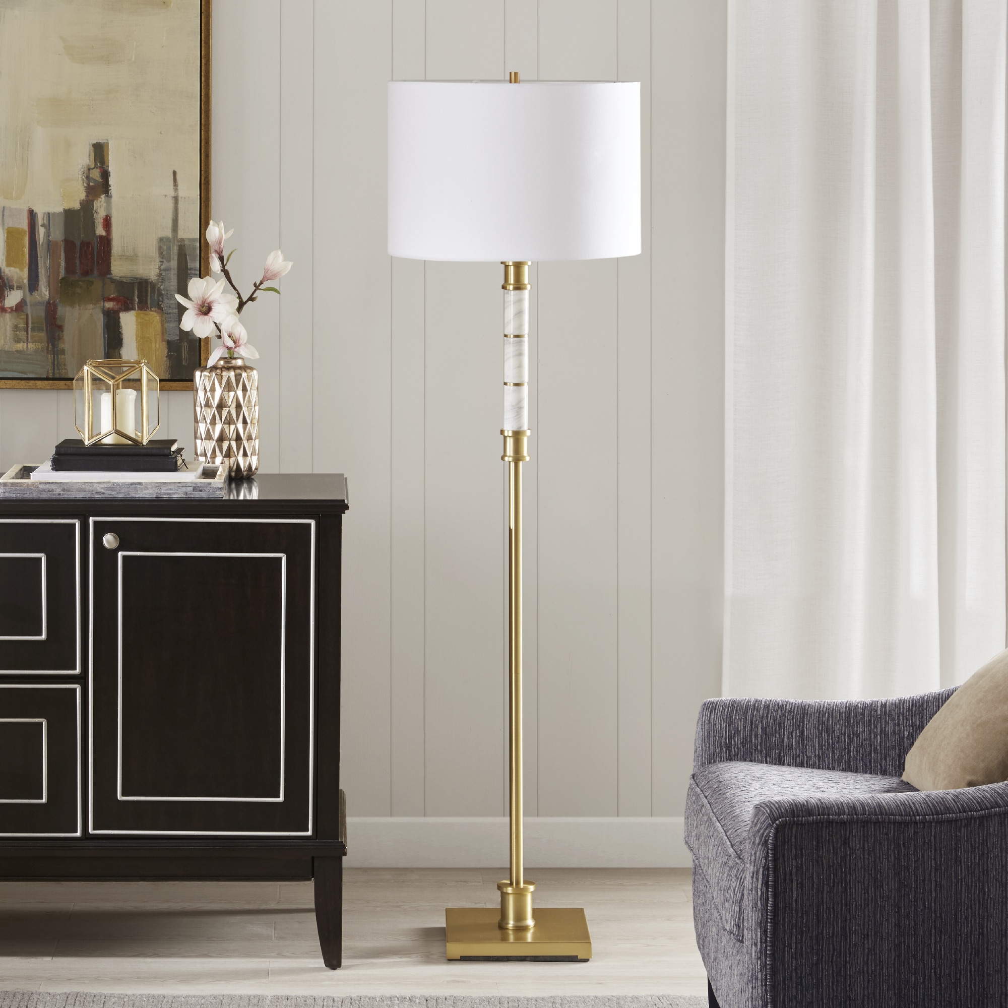 Madison Park Signature Adeline White/ Gold 62.5-inch Floor Lamp