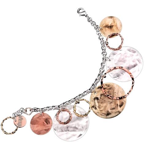 Isla Simone 18K Gold and Rhodium Plated Chain Bracelet with Woven Texture Circle and Heart Charms