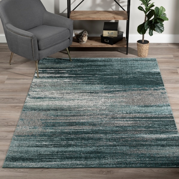 Addison Platinum Collection Peacock/Silver Abstract Stripe Area Rug (9 ...