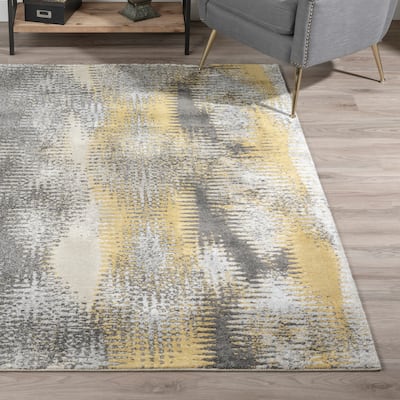 Addison Platinum Collection Dynamic Yellow/Grey Area Rug (7'10 x 10'7) - 7'10"X10'7"