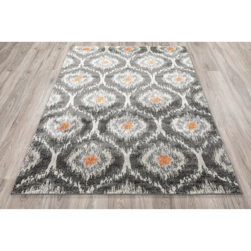 Addison Platinum Grey/Orange Moroccan Ikat Area Rug (3'3 x 5'3) - 3'3"X5'3"