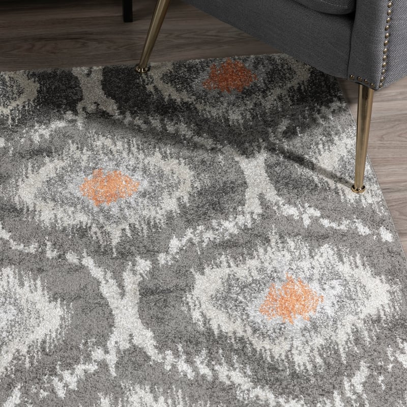 Addison Platinum Grey/Orange Moroccan Ikat Area Rug (3'3 x 5'3) - 3'3"X5'3"