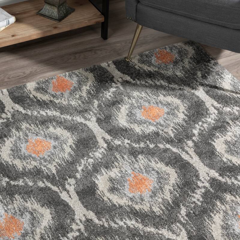 Addison Platinum Grey/Orange Moroccan Ikat Area Rug (3'3 x 5'3) - 3'3"X5'3"