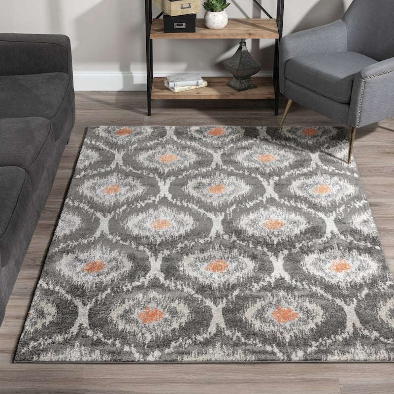 Addison Platinum Grey/Orange Moroccan Ikat Area Rug (3'3 x 5'3) - 3'3"X5'3"