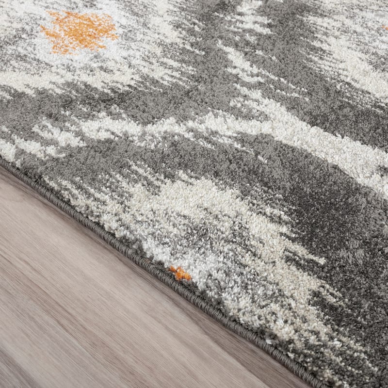 Addison Platinum Grey/Orange Moroccan Ikat Area Rug (3'3 x 5'3) - 3'3"X5'3"