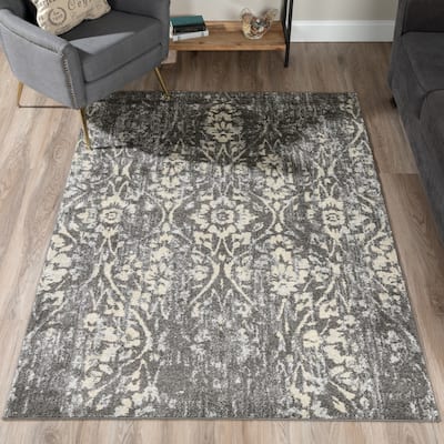 Addison Blair Grey/Pewter Vintage Damask Area Rug (8'2 x 10') - 8'2"X10'