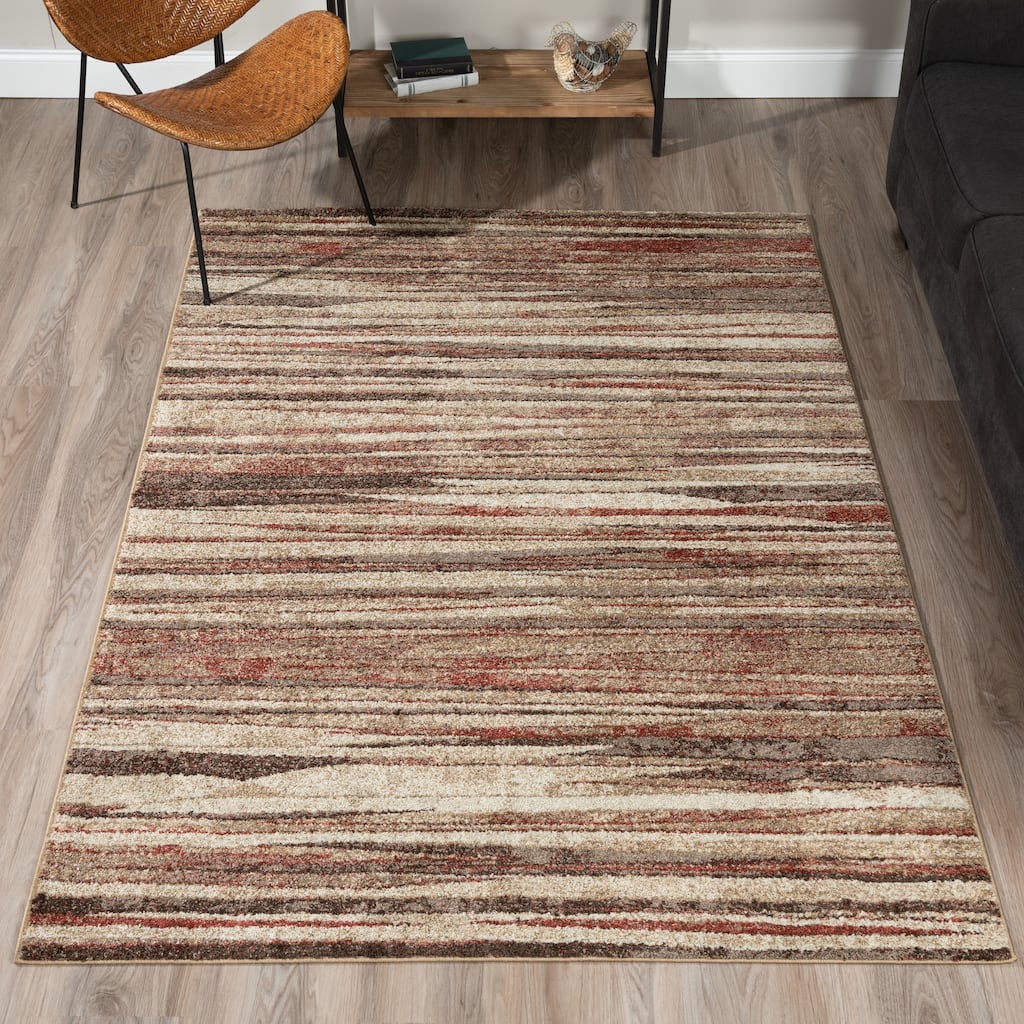Addison Blair Spice/Beige Abstract Striped Area Rug (8'2 x10') - 8' 2" x 10'