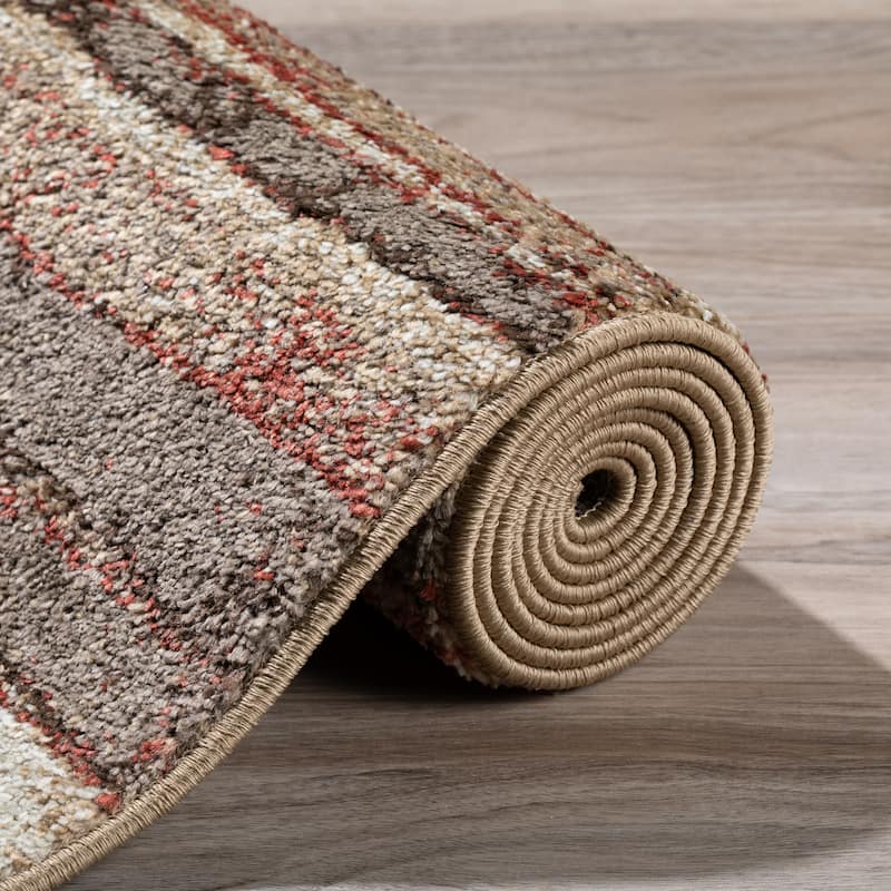 ADDISON Blair Abstract Striped Spice/Beige Area Rug (3'3"X5'1") - 3'3"X5'1"
