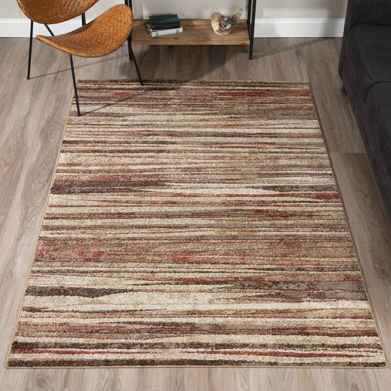ADDISON Blair Abstract Striped Spice/Beige Area Rug (3'3"X5'1") - 3'3"X5'1"