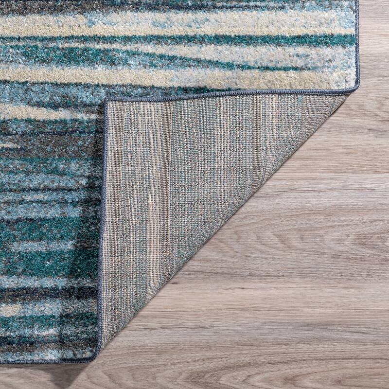 Addison Blair Blue/Beige Abstract Striped Area Rug (8'2 x 10') - 8' 2" x 10'