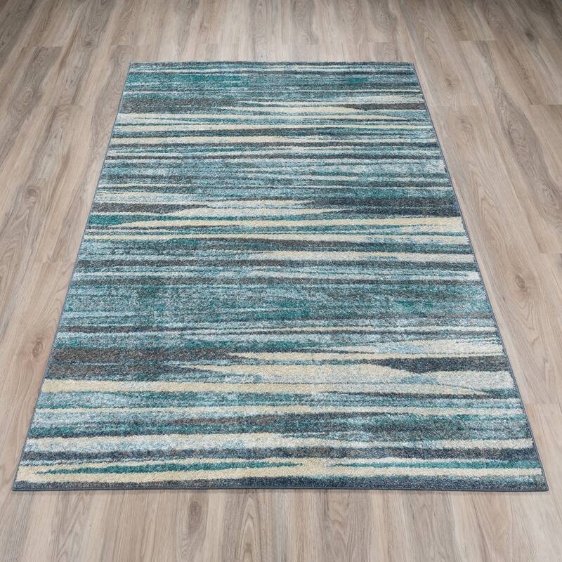 Addison Blair Blue/Beige Abstract Striped Area Rug (8'2 x 10') - 8' 2" x 10'