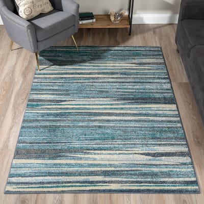 Addison Blair Blue/Beige Abstract Striped Area Rug (8'2 x 10') - 8'2"X10'