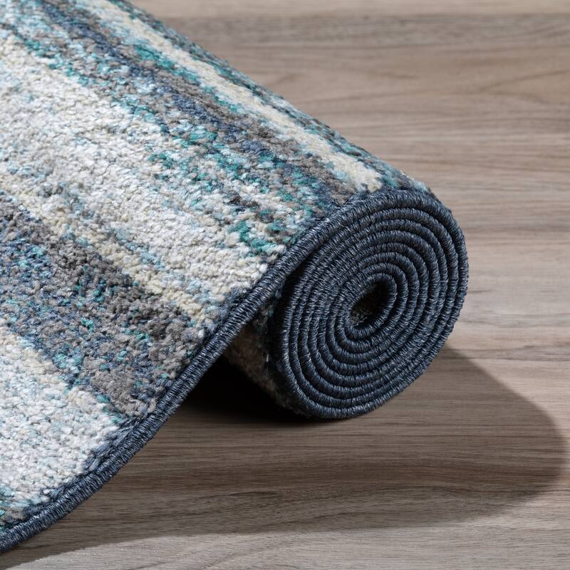 Addison Blair Blue/Beige Abstract Striped Area Rug (8'2 x 10') - 8' 2" x 10'