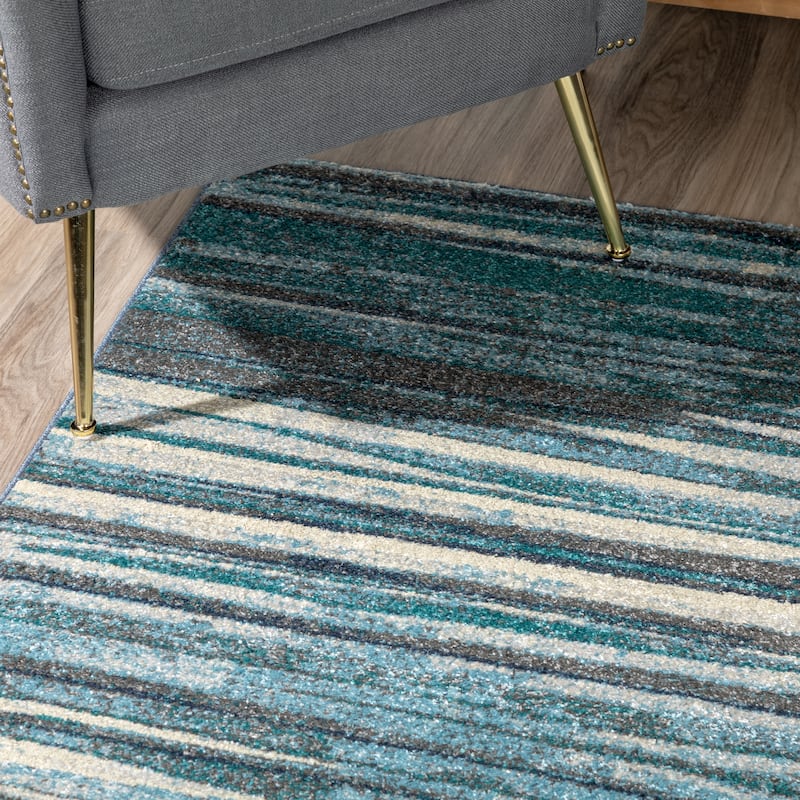 ADDISON Blair Abstract Striped Blue/Beige Area Rug (3'3"X5'1") - 3' 3" x 5' 1"