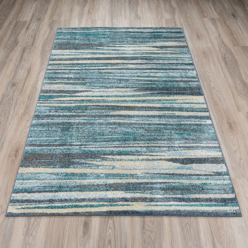 ADDISON Blair Abstract Striped Blue/Beige Area Rug (3'3"X5'1") - 3' 3" x 5' 1"