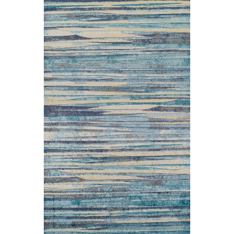 ADDISON Blair Abstract Striped Blue/Beige Area Rug (3'3"X5'1") - 3' 3" x 5' 1"
