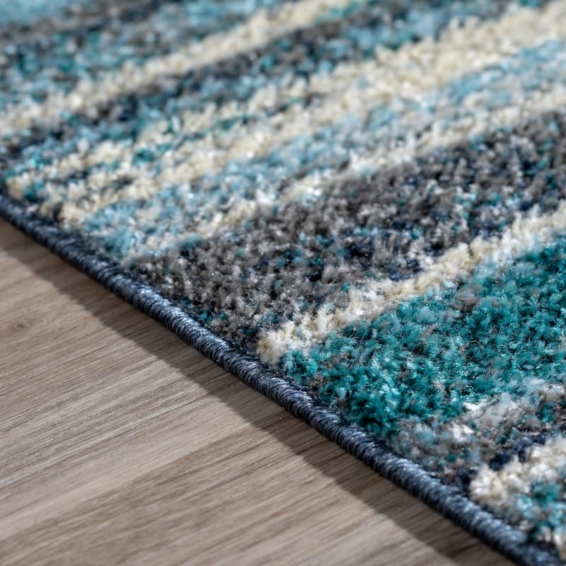 ADDISON Blair Abstract Striped Blue/Beige Area Rug (3'3"X5'1") - 3' 3" x 5' 1"