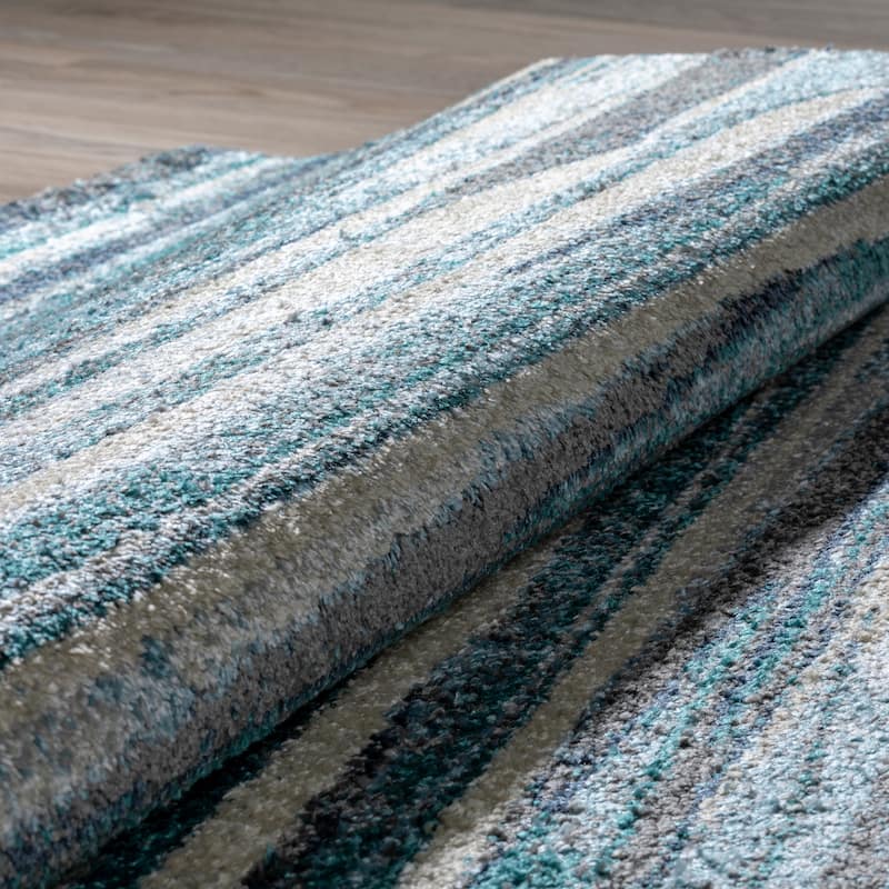 ADDISON Blair Abstract Striped Blue/Beige Area Rug (3'3"X5'1") - 3' 3" x 5' 1"