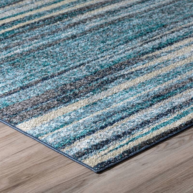ADDISON Blair Abstract Striped Blue/Beige Area Rug (3'3"X5'1") - 3' 3" x 5' 1"