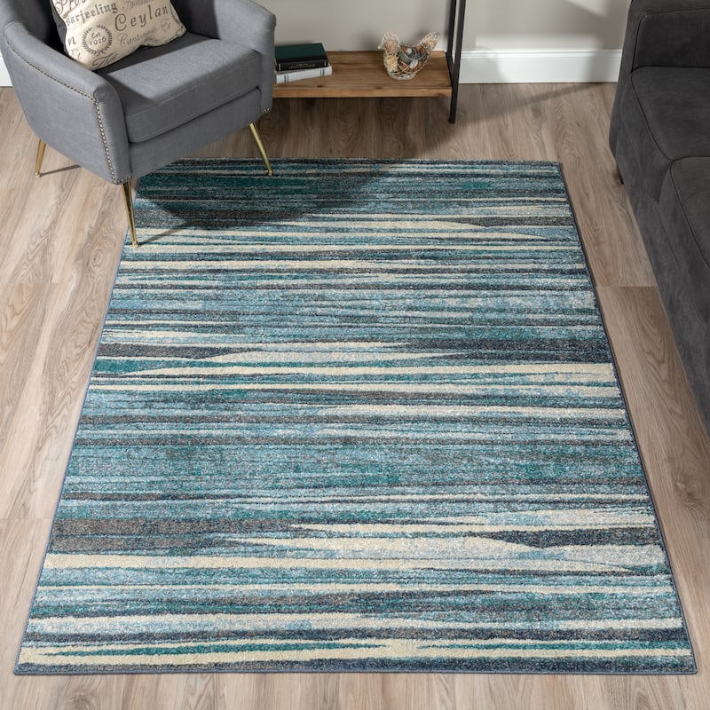 ADDISON Blair Abstract Striped Blue/Beige Area Rug (3'3"X5'1") - 3' 3" x 5' 1"