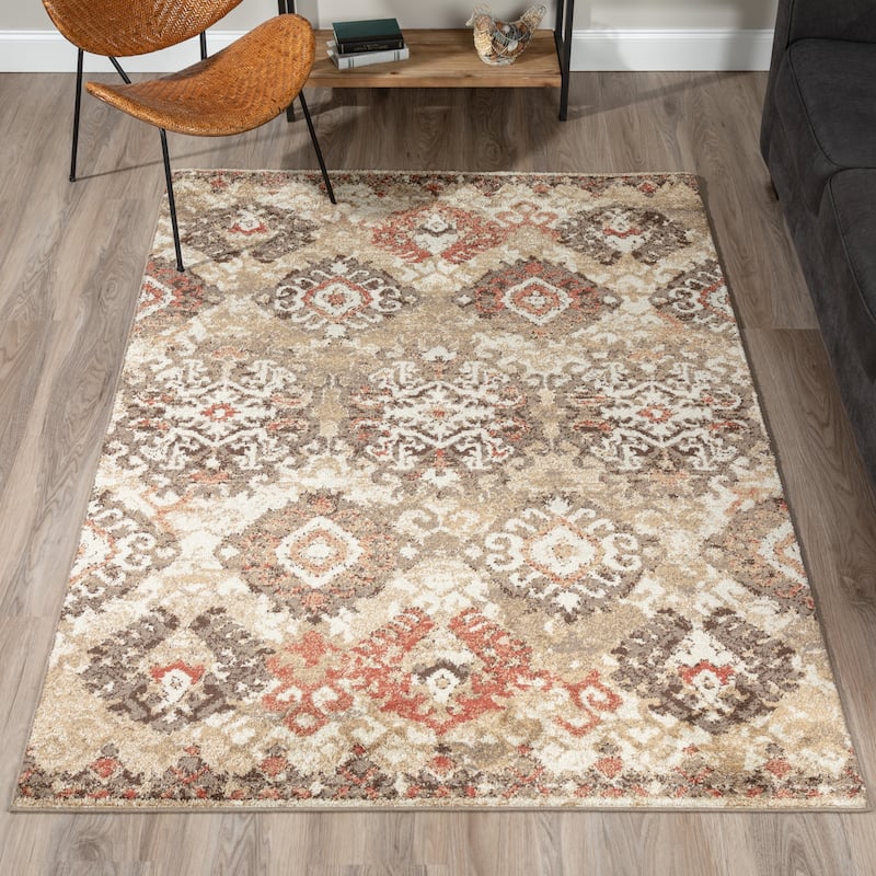 ADDISON Blair Distressed Ikat Beige/Ivory Area Rug (3'3"X5'1") - 3'3"X5'1"