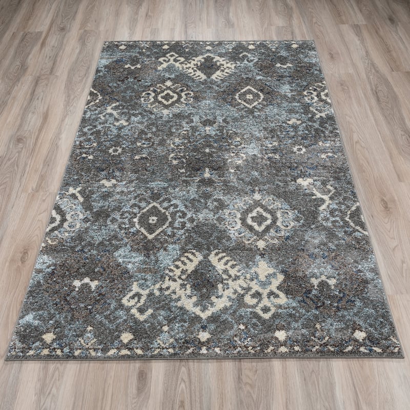 ADDISON Blair Distressed Ikat Gray/Blue Area Rug (8'2"X10') - 8'2"X10'