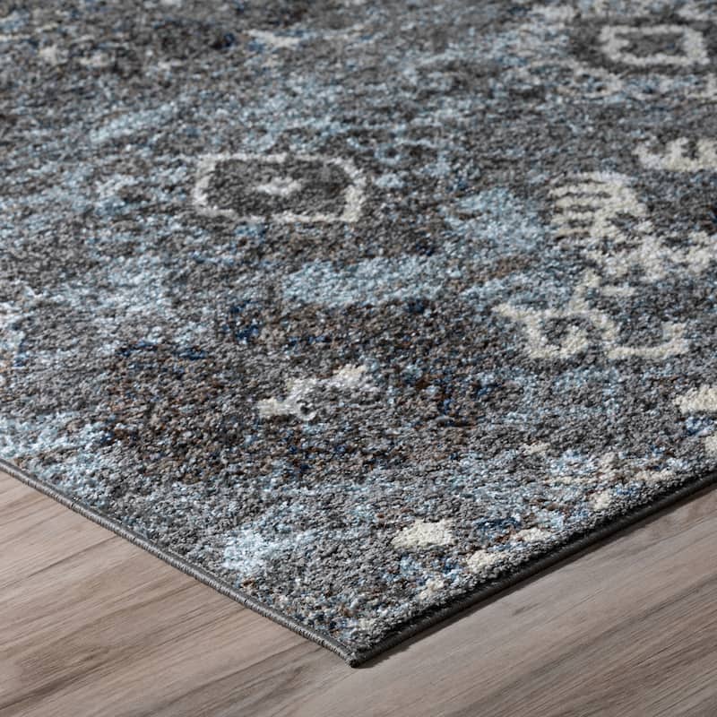 ADDISON Blair Distressed Ikat Gray/Blue Area Rug (8'2"X10') - 8'2"X10'
