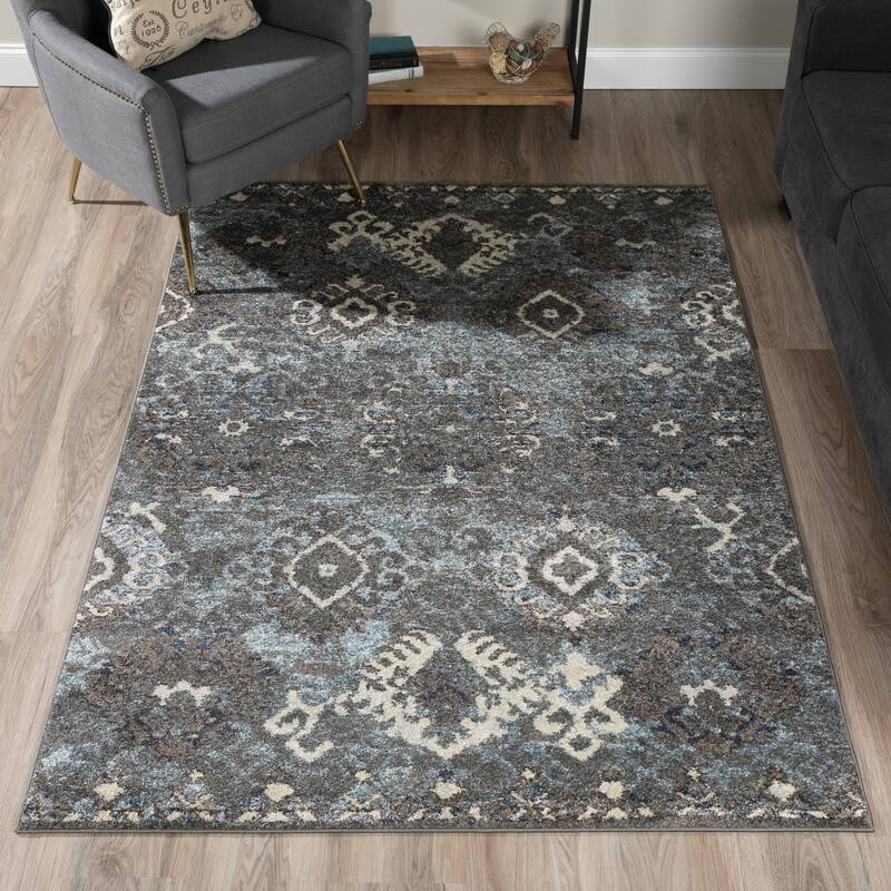 ADDISON Blair Distressed Ikat Gray/Blue Area Rug (3'3"X5'1") - 3' 3" x 5' 1"