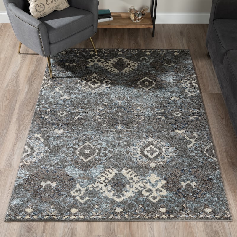 ADDISON Blair Distressed Ikat Gray/Blue Area Rug (3'3"X5'1") - 3' 3" x 5' 1"