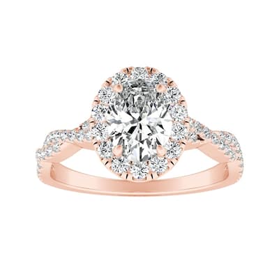 Twisted Oval-cut 5/8ctw 14k Gold Halo Diamond Engagement Ring by Auriya