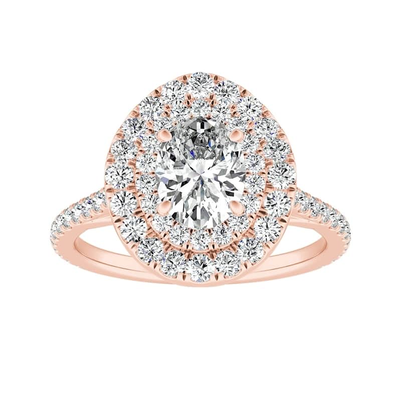 Oval Shape 7/8 carat TW Double Halo Diamond Engagement Ring 14k Gold by Auriya