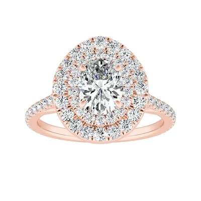 Oval Shape 7/8 carat TW Double Halo Diamond Engagement Ring 14k Gold by Auriya