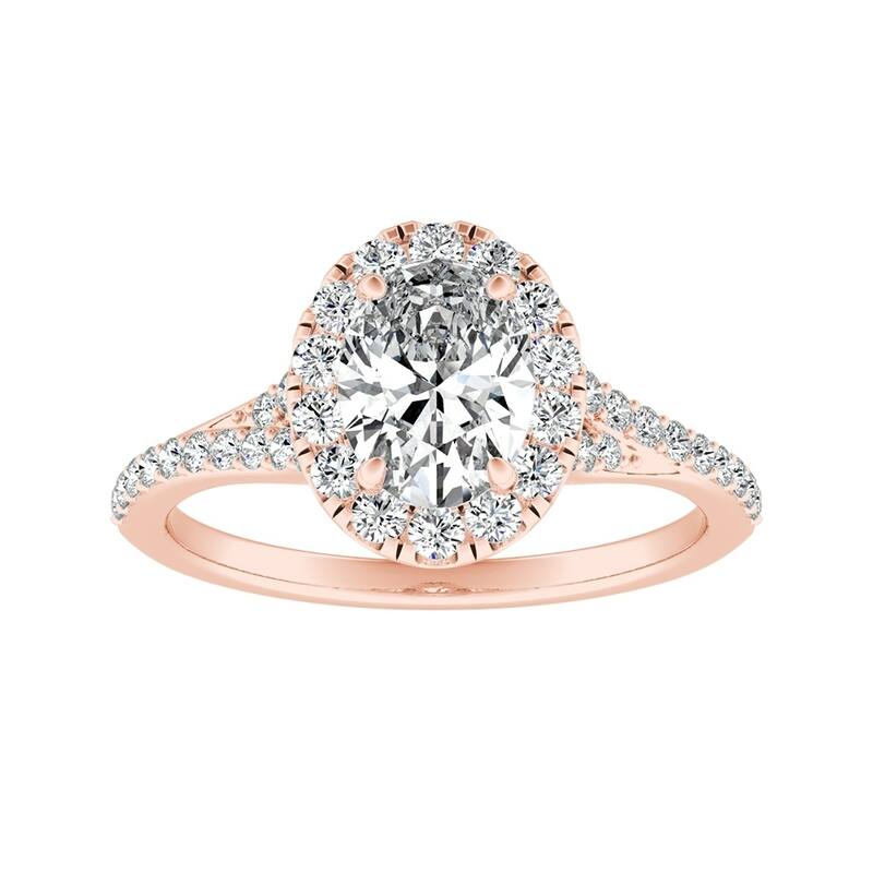 Oval Shape 5/8cttw 14k Gold Halo Diamond Engagement Ring by Auriya
