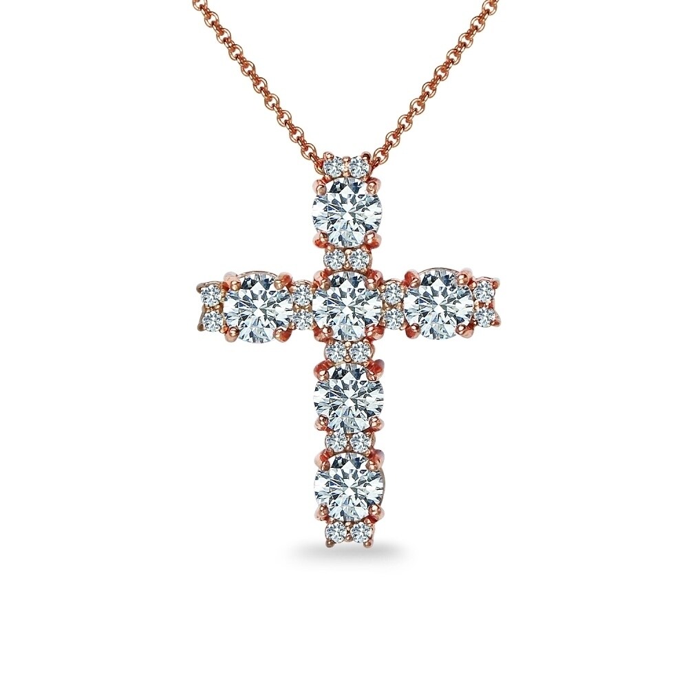 Sterling Silver Cubic Zirconia Cross CZ Pendant Necklace with 18 Silver Chain Sterling Silver Cubic Zirconia Cross CZ Pendant Necklace with 18 Silver Chain