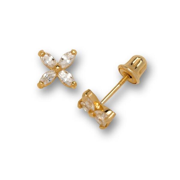 18Kt White Gold Heart with 3 Small cubic zirconia Screwback Earrings 4mm 18Kt White Gold Heart with 3 Small cubic zirconia Screwback Earrings 4mm